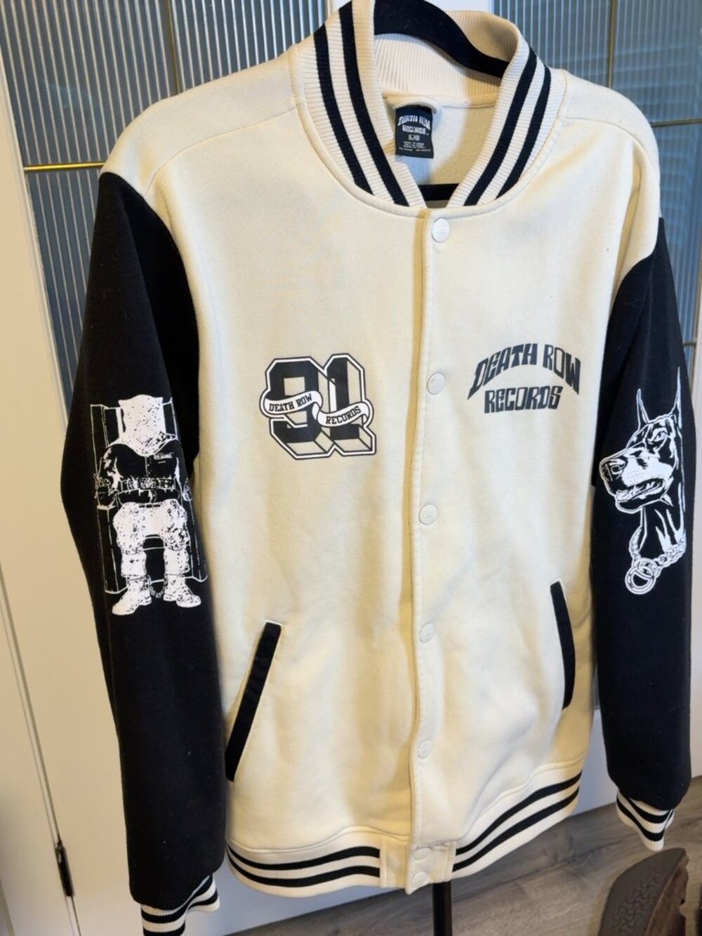 Death Row Records 91 Varsity Jacket Men's Large Black Cream Hip Hop Rap